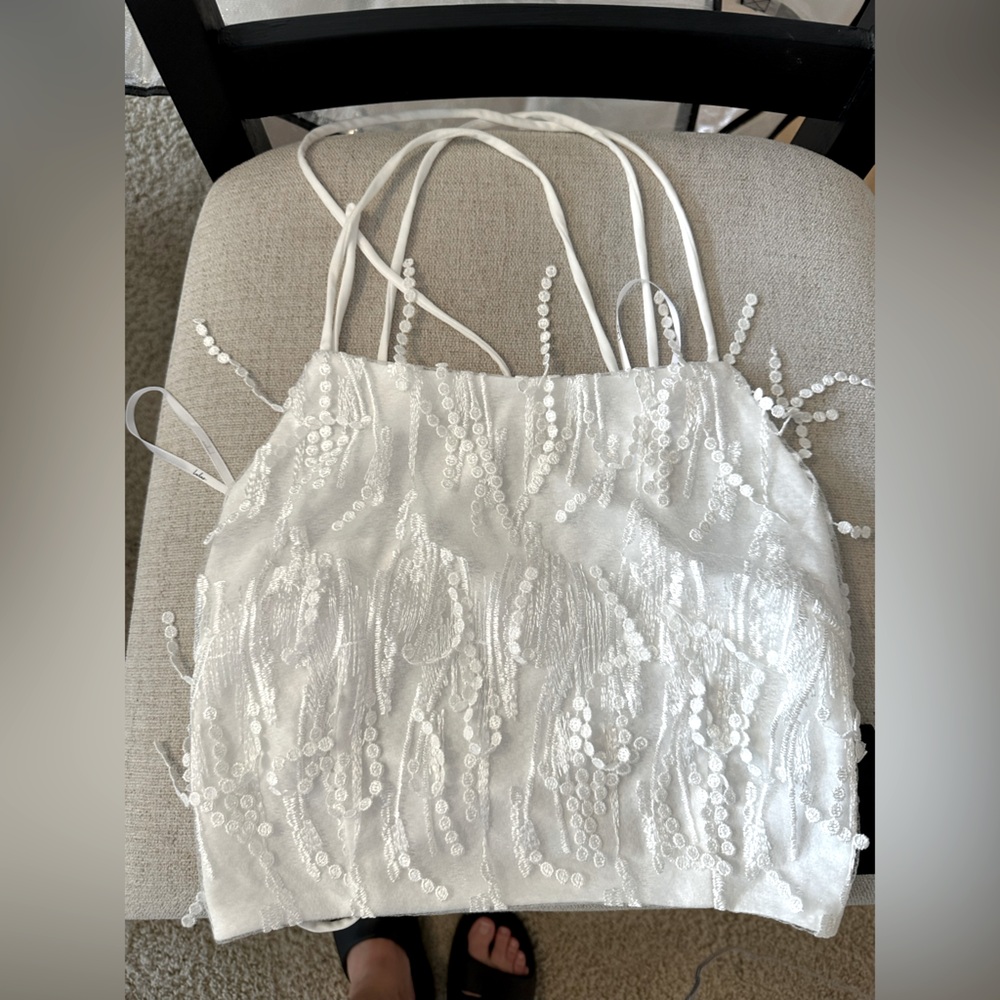 A5 #264 Dancing in a Dream White Fringe Lace-Up Two-Piece Mini Dress size medium - Picture 13 of 13